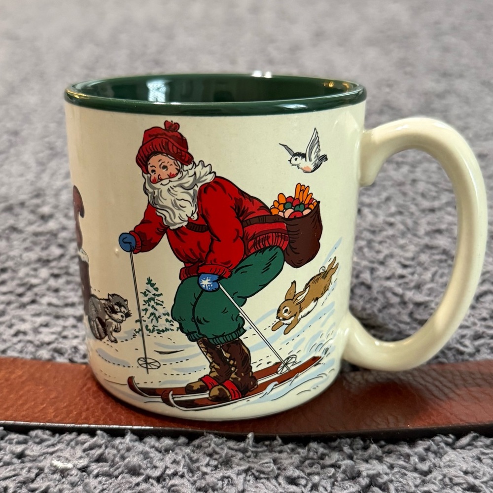 🔥 1993 Santa Skiing Christmas Mug Holiday Gift Press Woodland Vintage Xmas